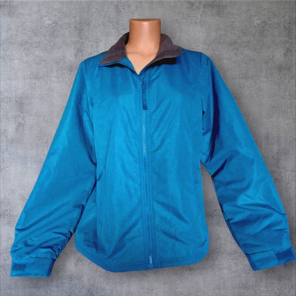 Cabelas Mens Jacket M Teal Blue Polyester Fleece Lined Zip Pockets